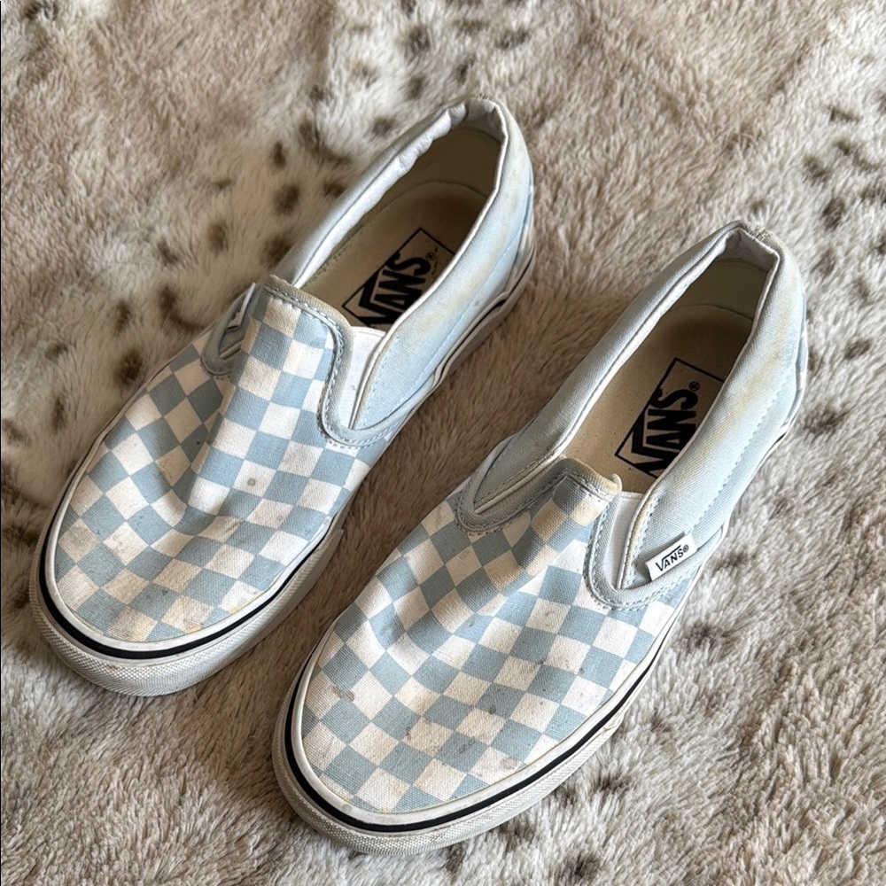 Vans Blue and White Checkered Slip-On Sneakers